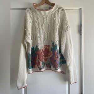 Vintage Hand Knit Floral Bauble Cotton/Ramie Sweater - 22